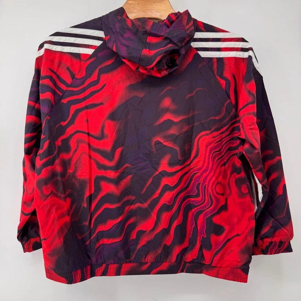 Adidas Hooded Sweatshirt Mens 2XL Red Black Marbled Quarter Zip IC3708 Loose Fit